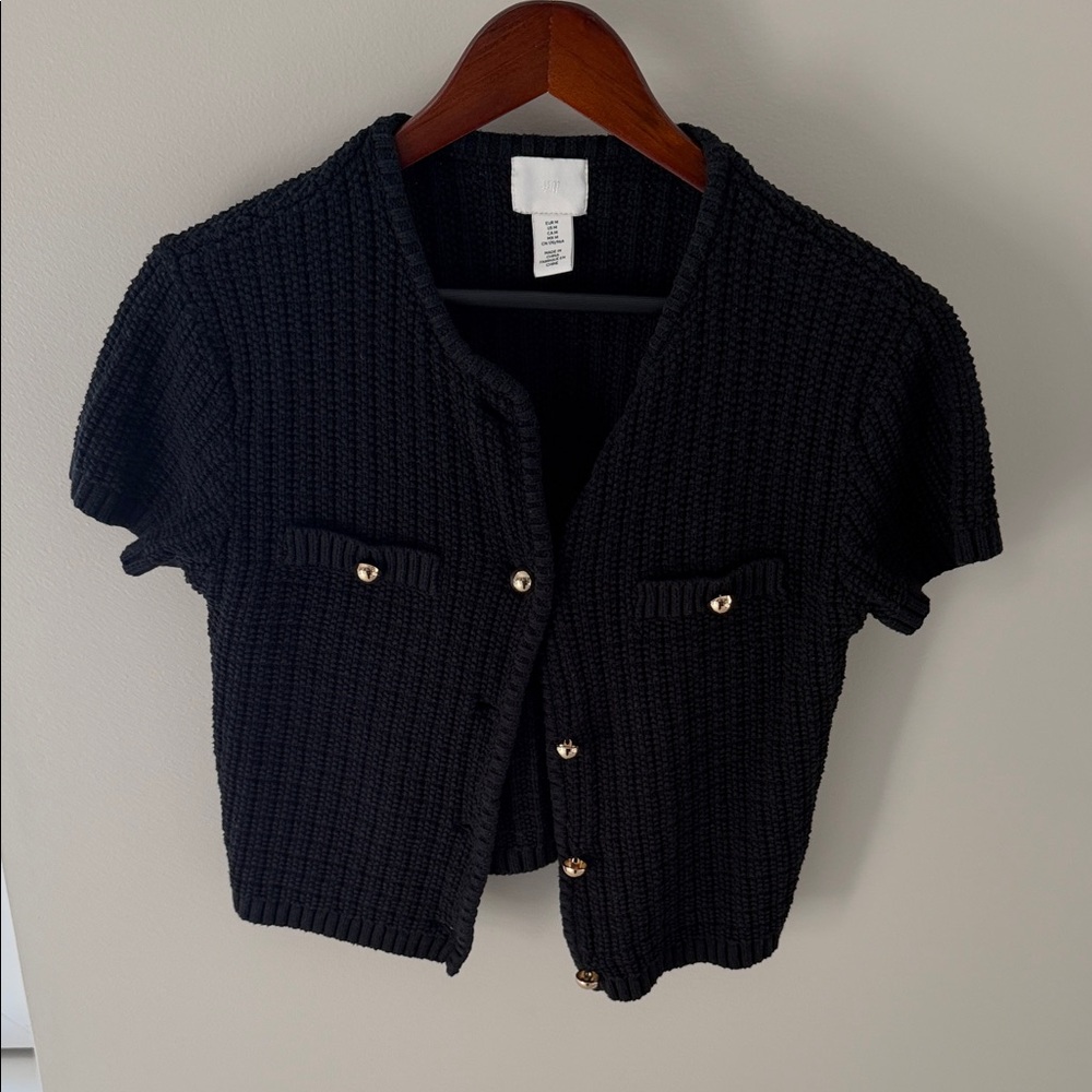 Black Short Sleeve Knit Cardigan h and m size m